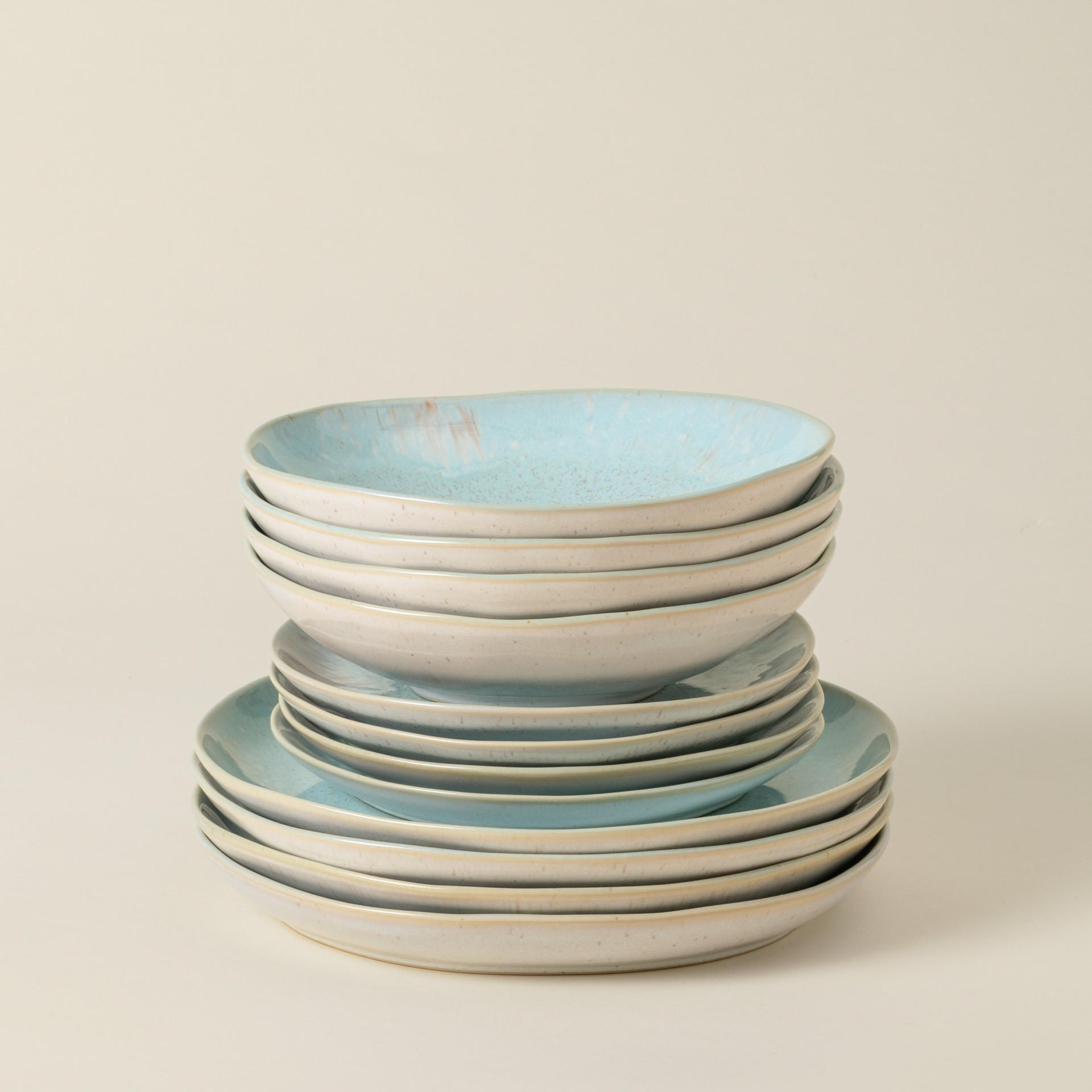 KOMBISERVICE Creme, Pastellblau EIVISSA 12-teilig 4 Personen  - Pastellblau/Creme, Basics, Keramik - Costa Nova