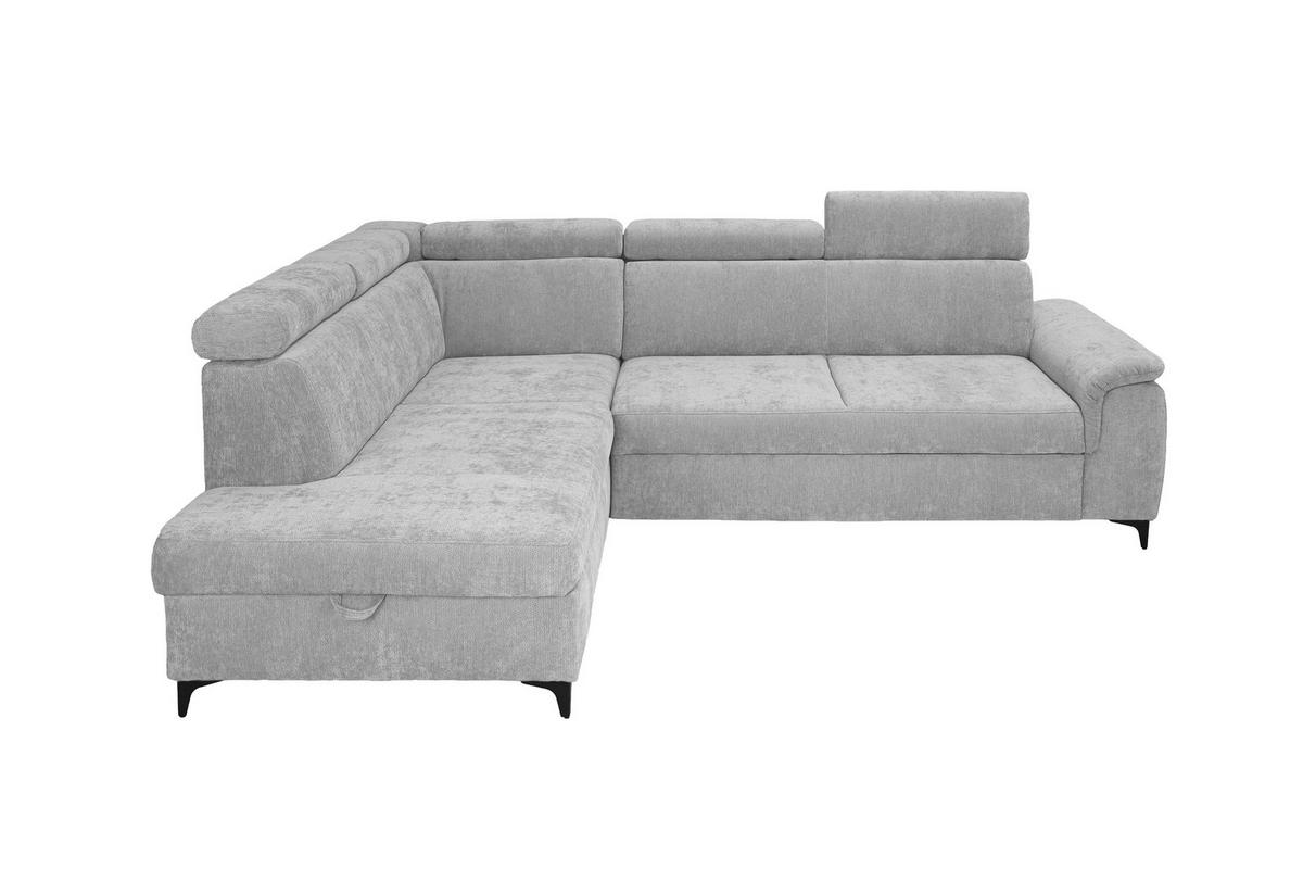 ECKSOFA Silberfarben Chenille Bettkasten, Schlaffunktion, Rücken echt, Kopfteilverstellung, Liegefläche im Originalstoff  - Silberfarben/Schwarz, KONVENTIONELL, Textil/Metall (206/265cm) - Carryhome