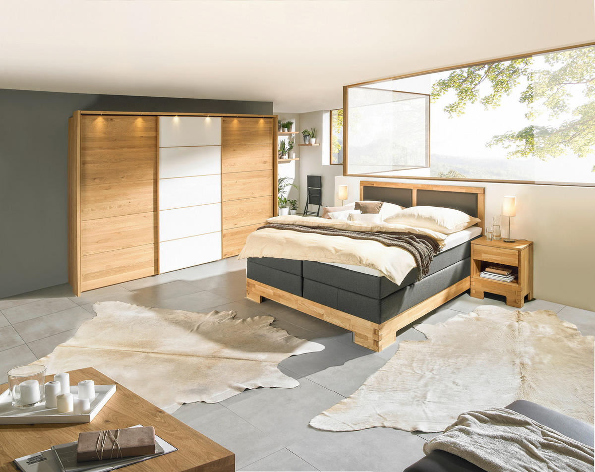 BOXSPRINGBETT 180/200 cm  in Braun, Eichefarben  - Eichefarben/Braun, Design, Holz/Textil (180/200cm) - Linea Natura