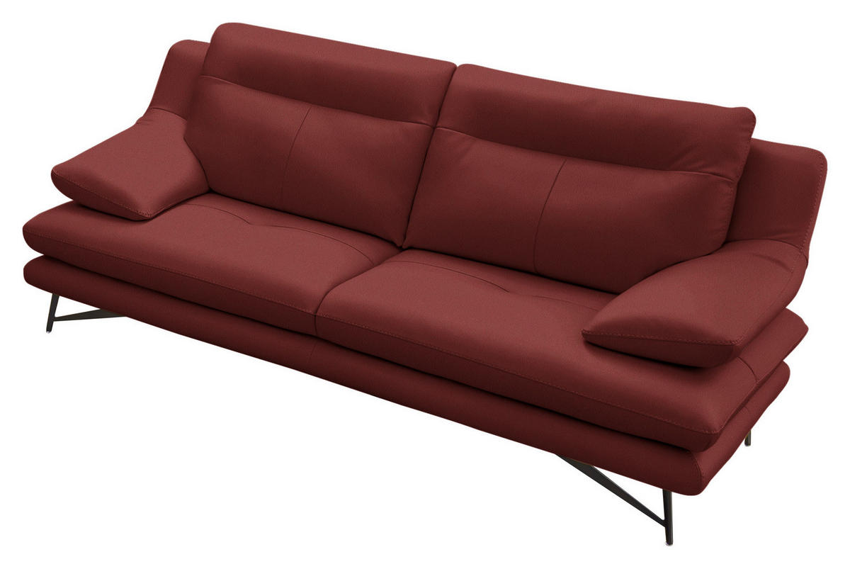 2,5-SITZER in Leder Rot  - Rot/Schwarz, Design, Leder/Metall (195/90/109cm)
