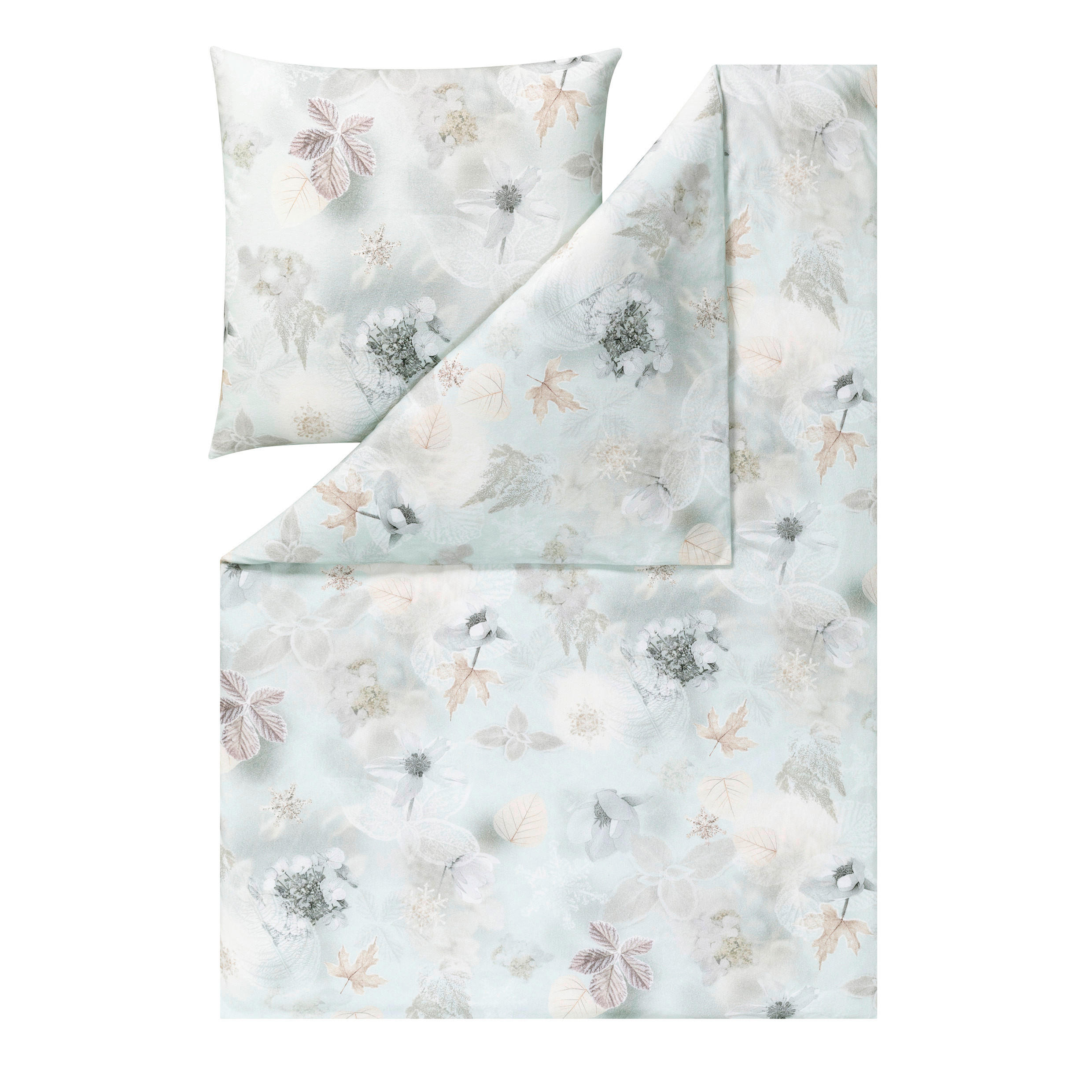 BETTWÄSCHE 2-teilig Winter Leaves Flanell 135/200 cm  - Hellblau, Design, Textil (135/200cm) - Estella
