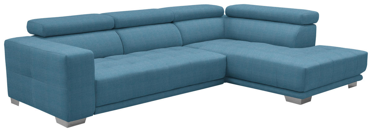 ECKSOFA in Mikrofaser Pastellblau  - Chromfarben/Pastellblau, Design, Textil/Metall (301/207cm) - Xora