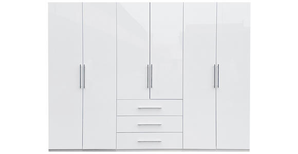 KLEIDERSCHRANK in Weiß, Weiß Hochglanz - Weiß Hochglanz/Alufarben, KONVENTIONELL, Holzwerkstoff/Metall (294/219/59cm) - Carryhome