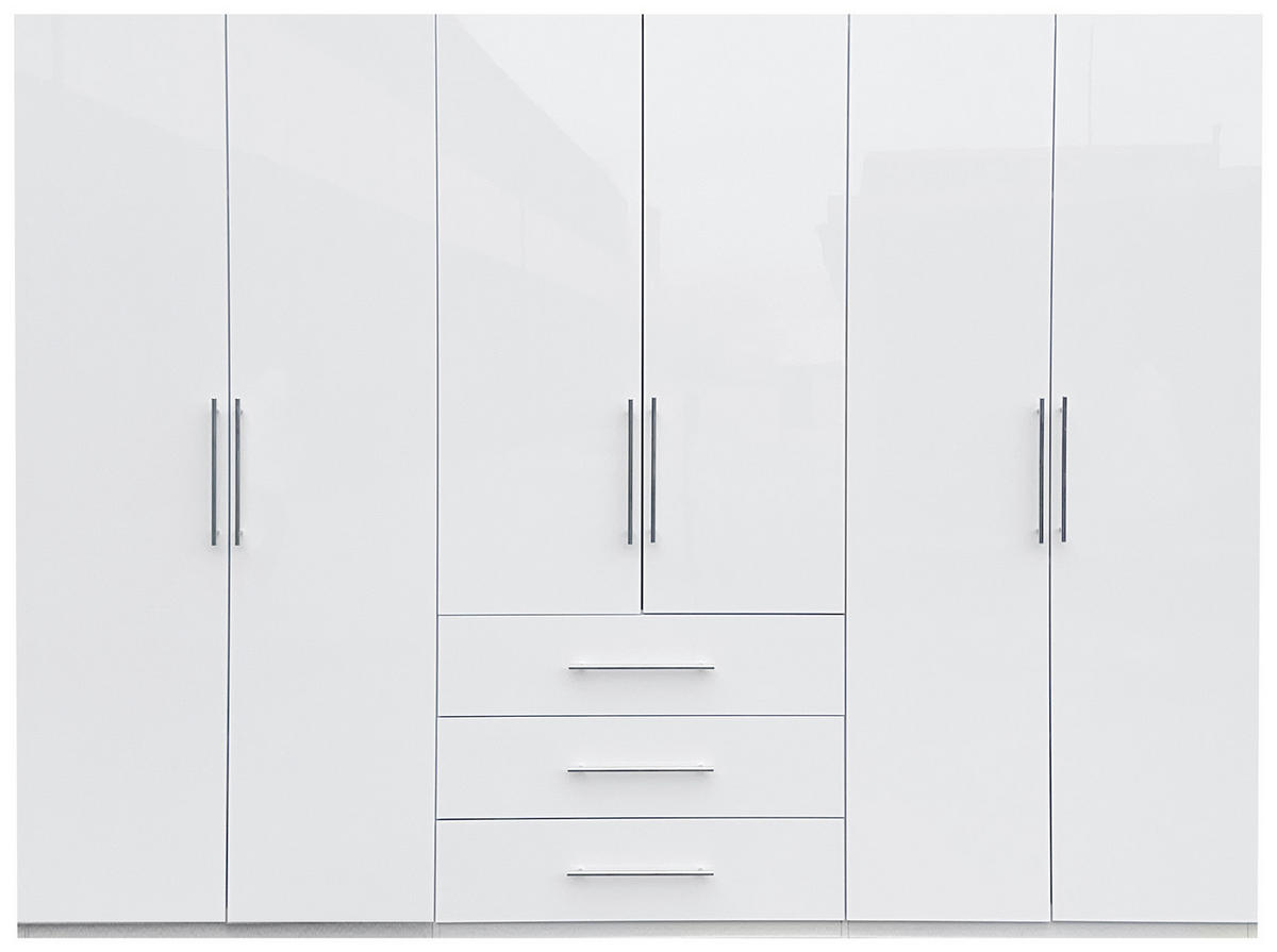 KLEIDERSCHRANK 294/219/59 cm 6-türig Weiß Hochglanz, Weiß  - Weiß Hochglanz/Alufarben, KONVENTIONELL, Holzwerkstoff/Metall (294/219/59cm) - Carryhome