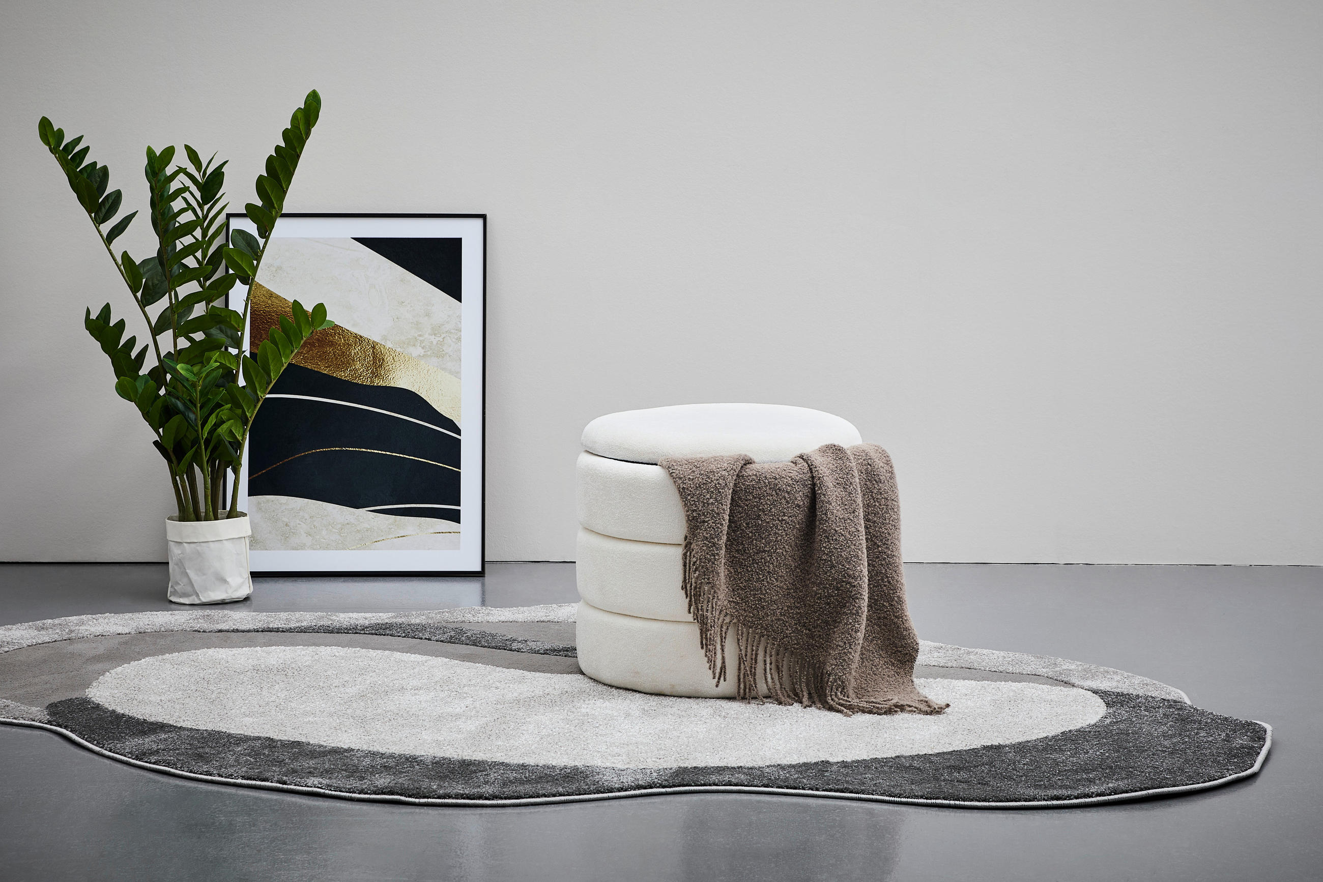 HOCKER Vliesstoff, Webpelz Weiß  - Schwarz/Weiß, Trend, Textil (49/43/49cm) - Xora
