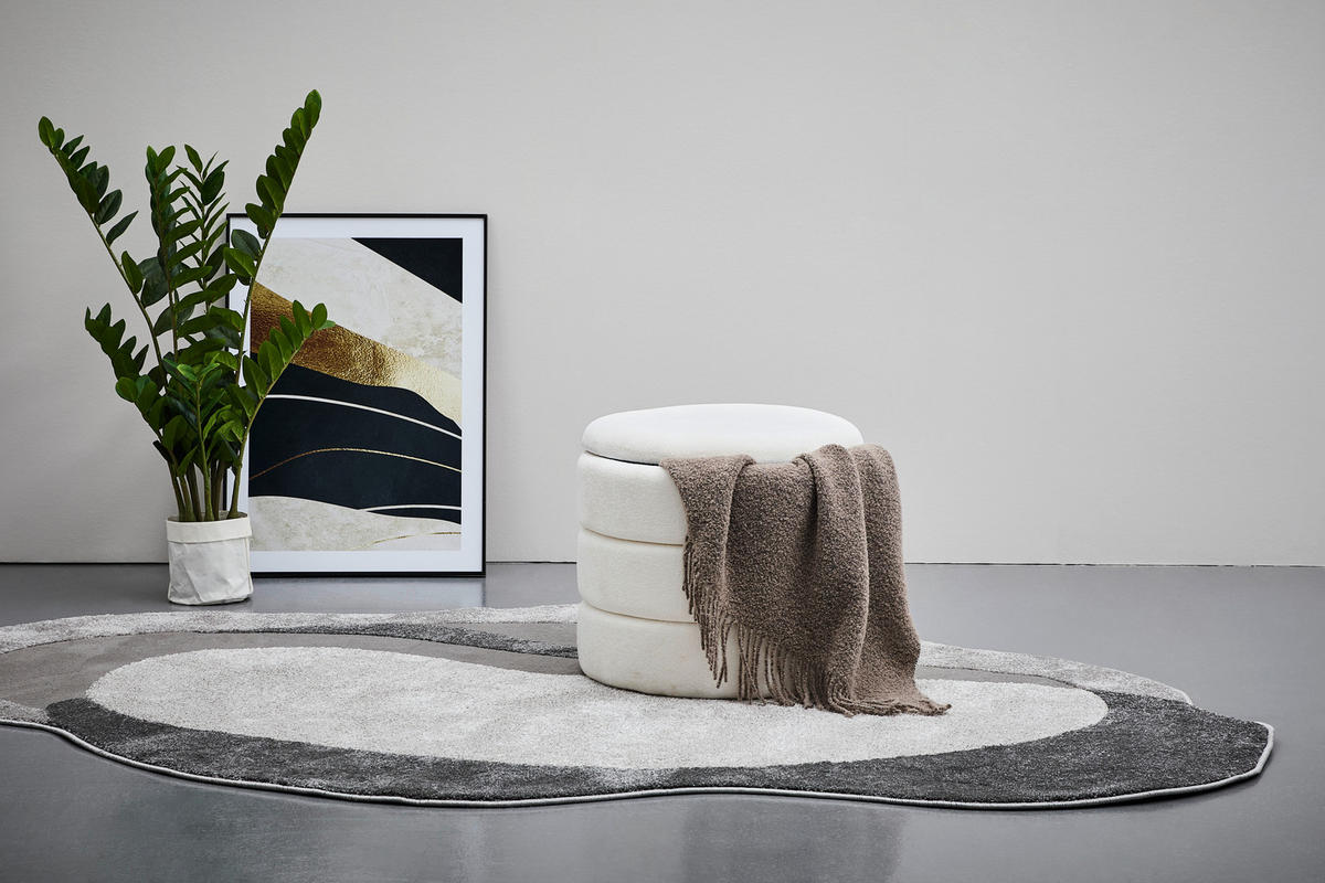 HOCKER in Textil Weiss  - Weiss/Schwarz, Trend, Textil (49/43/49cm) - Xora