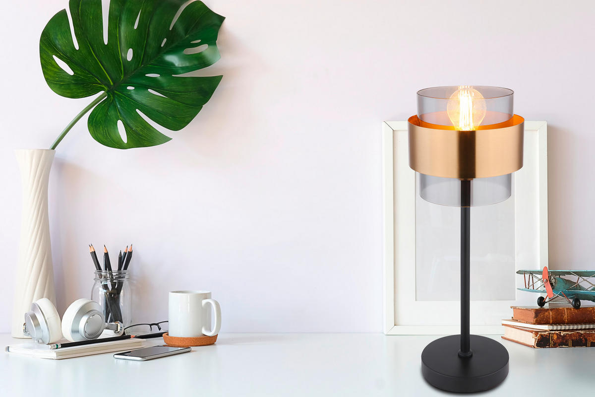TISCHLEUCHTE 18/47 cm   - Klar/Messingfarben, Design, Glas/Metall (18/47cm)