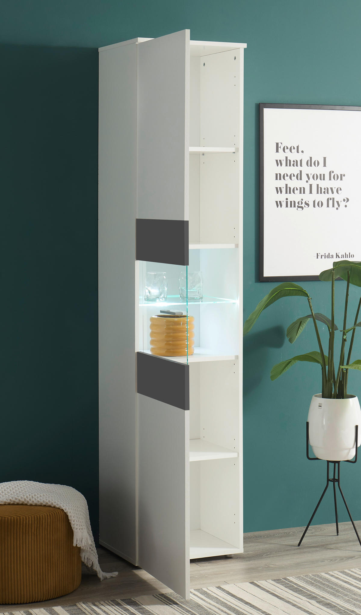 VITRÍNA  - biela/grafitová, Modern, kompozitné drevo/plast (45/195/37cm) - Carryhome