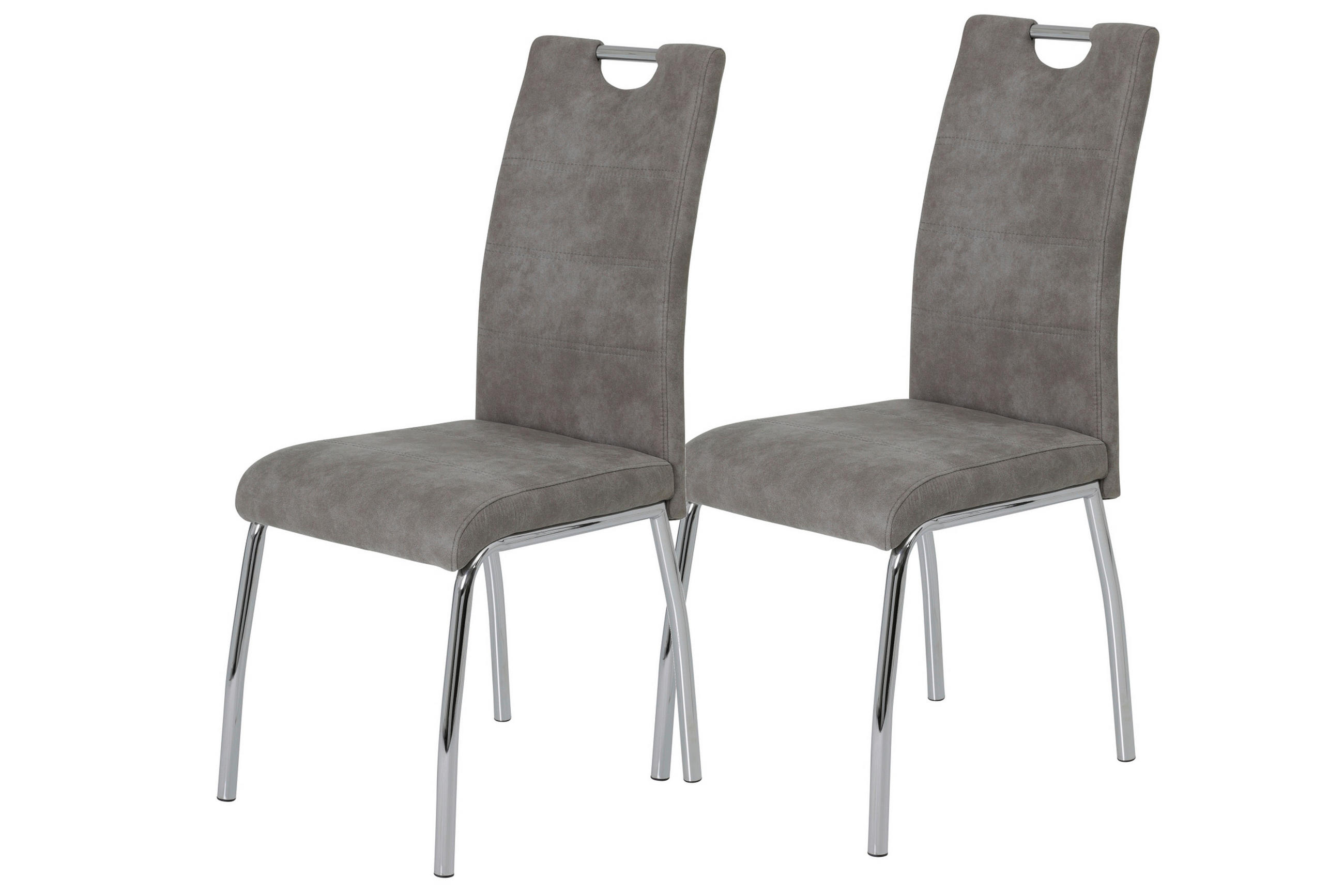 STUHL-SET 2 Stück  in Stahl Mikrofaser Metall, Textil  - Chromfarben/Grau, MODERN, Textil/Metall (44cm) - MID.YOU