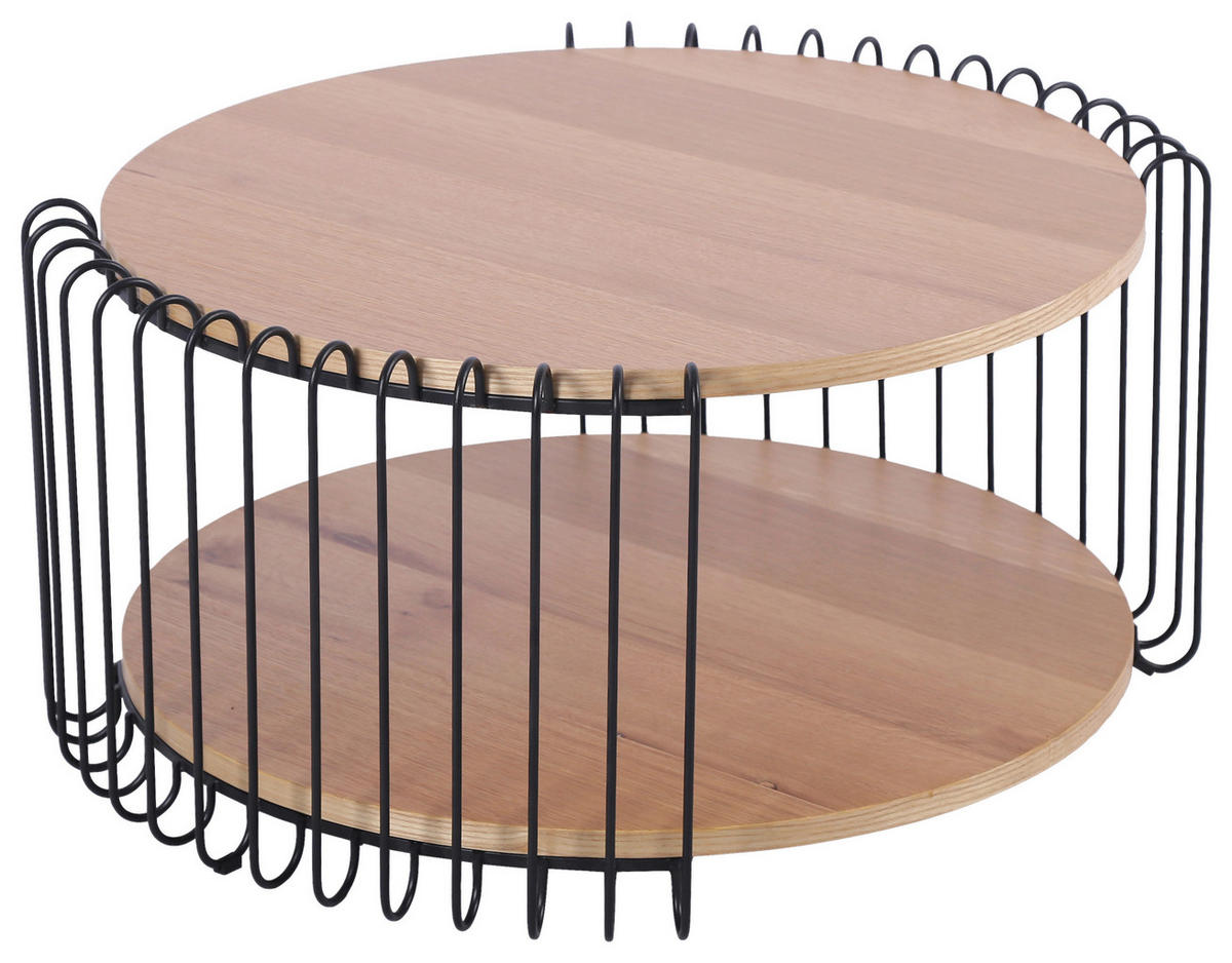 COUCHTISCH Eiche furniert 80/80/38 cm rund Schwarz, Eichefarben  - Eichefarben/Schwarz, Basics, Holz/Holzwerkstoff (80/80/38cm) - Stylife