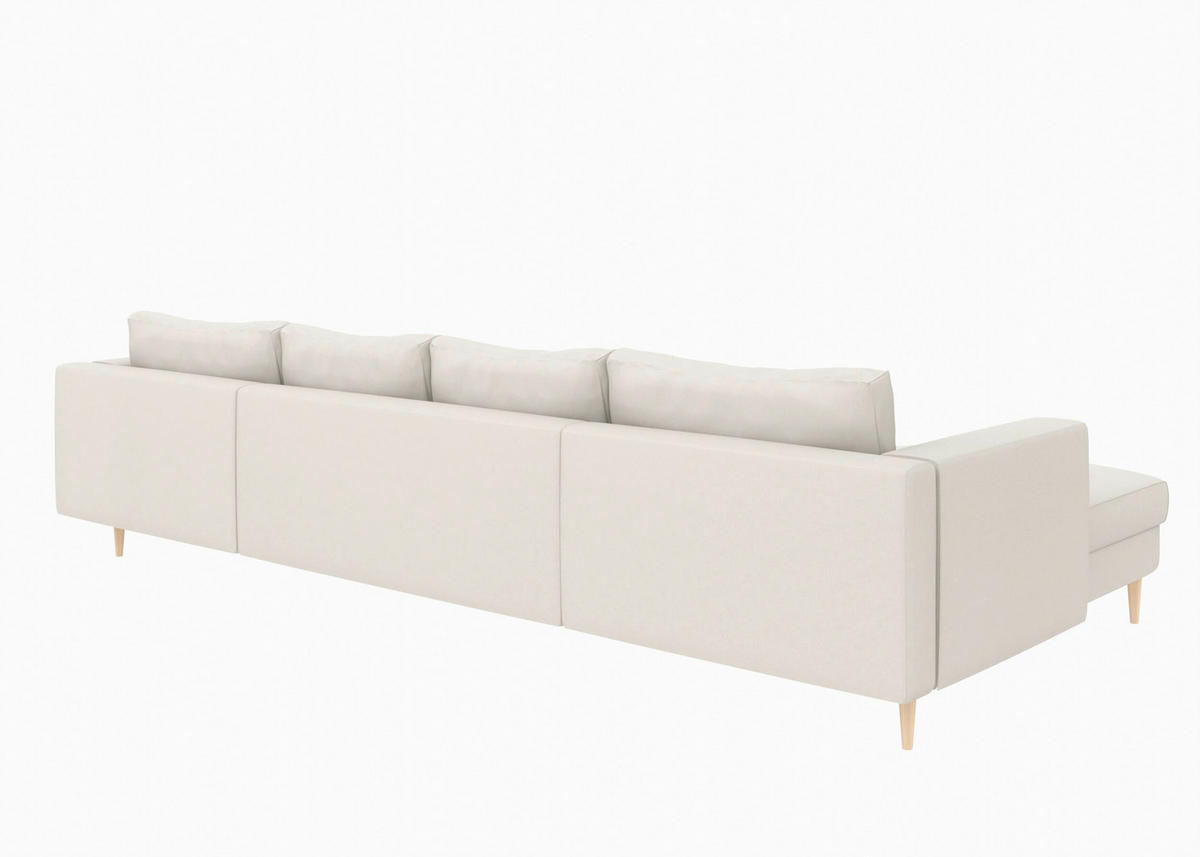 WOHNLANDSCHAFT Sandfarben Struktur  - Sandfarben/Buchefarben, MODERN, Holz/Textil (161/306/161cm) - Trendmanufaktur