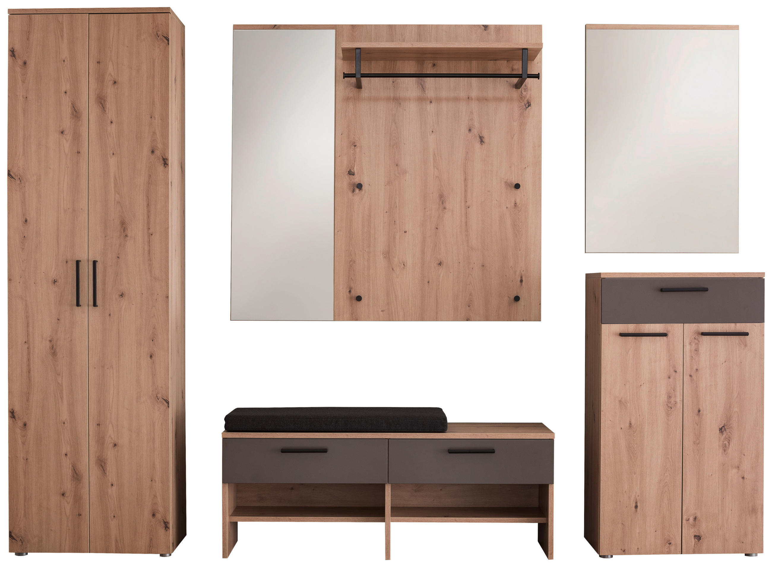 GARDEROBE 7-teilig  in 260/200/38 cm  - Eichefarben/Braun, Konventionell, Holzwerkstoff (260/200/38cm) - Moderano