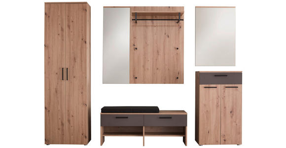 GARDEROBE 7-teilig in 260/200/38 cm - Eichefarben/Braun, KONVENTIONELL, Holzwerkstoff (260/200/38cm) - Moderano