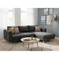 ECKSCHLAFSOFA  mit Rücken echt, Armteil links, Armteil rechts Cord Dunkelgrau  - Dunkelgrau/Buchefarben, MODERN, Holz/Textil (232/161cm) - Trendmanufaktur
