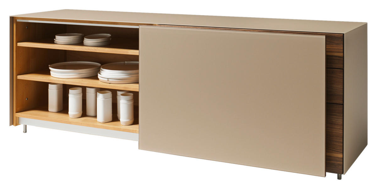 SIDEBOARD Nussbaumfarben, Hellbraun  201,2/78,8/41,9 cm  - Hellbraun/Edelstahlfarben, Natur, Glas/Holz (201,2/78,8/41,9cm) - Team 7