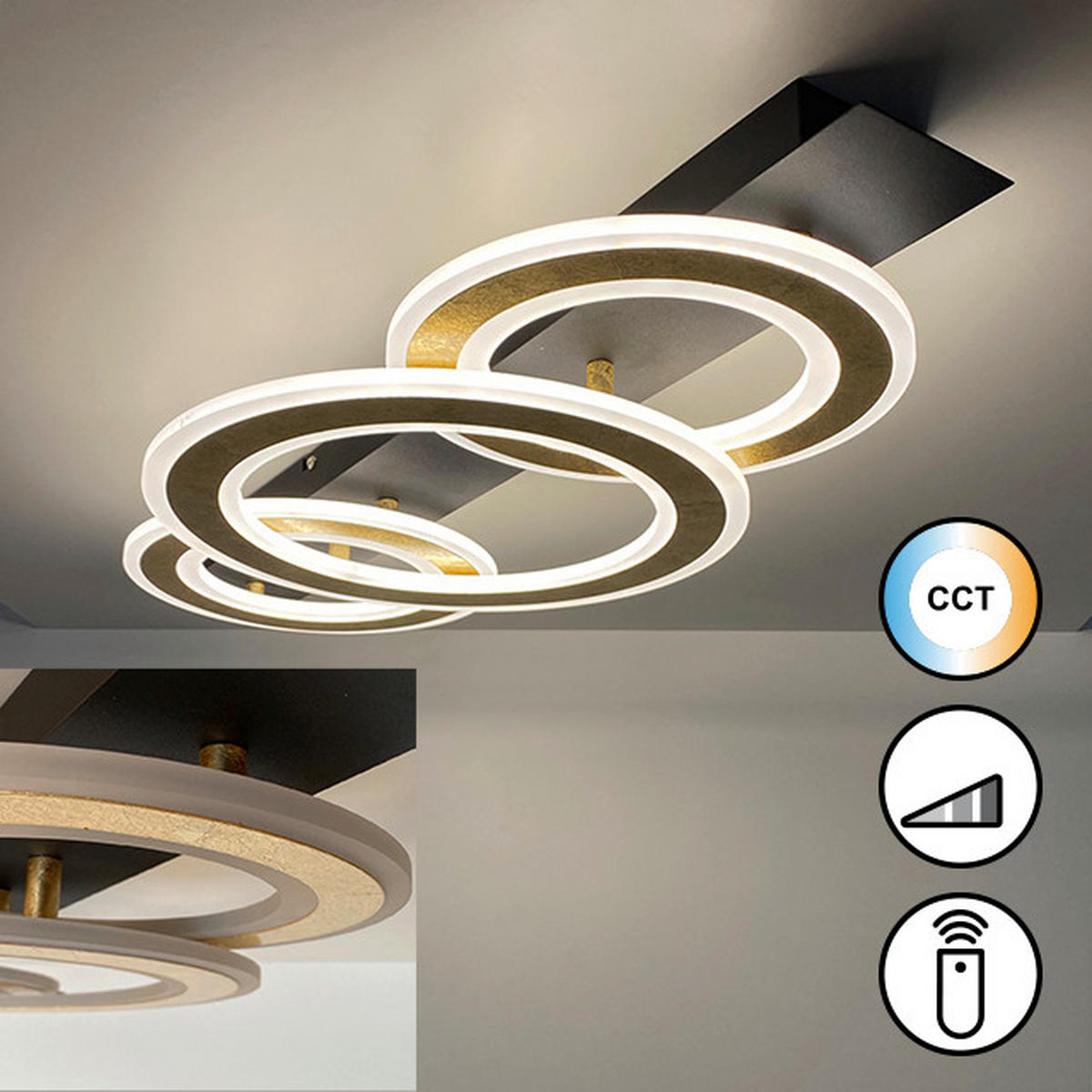LED-DECKENLEUCHTE 76,5/36/5 cm   - Goldfarben, Design, Kunststoff/Metall (76,5/36/5cm)