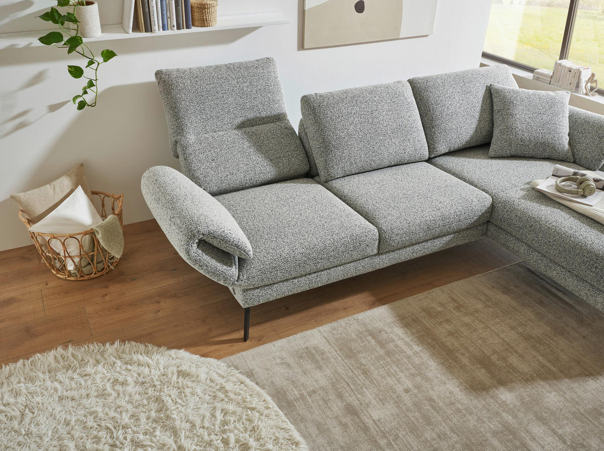 ECKSOFA in Flachgewebe Blaugrau  175-224/255-365 cm  - Blaugrau/Schwarz, Design, Textil/Metall (175-224/255-365cm) - Dieter Knoll