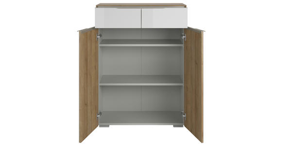 KOMMODE 80/111/37,2 cm - Eichefarben/Weiß, Design, Glas/Holzwerkstoff (80/111/37,2cm) - Voleo