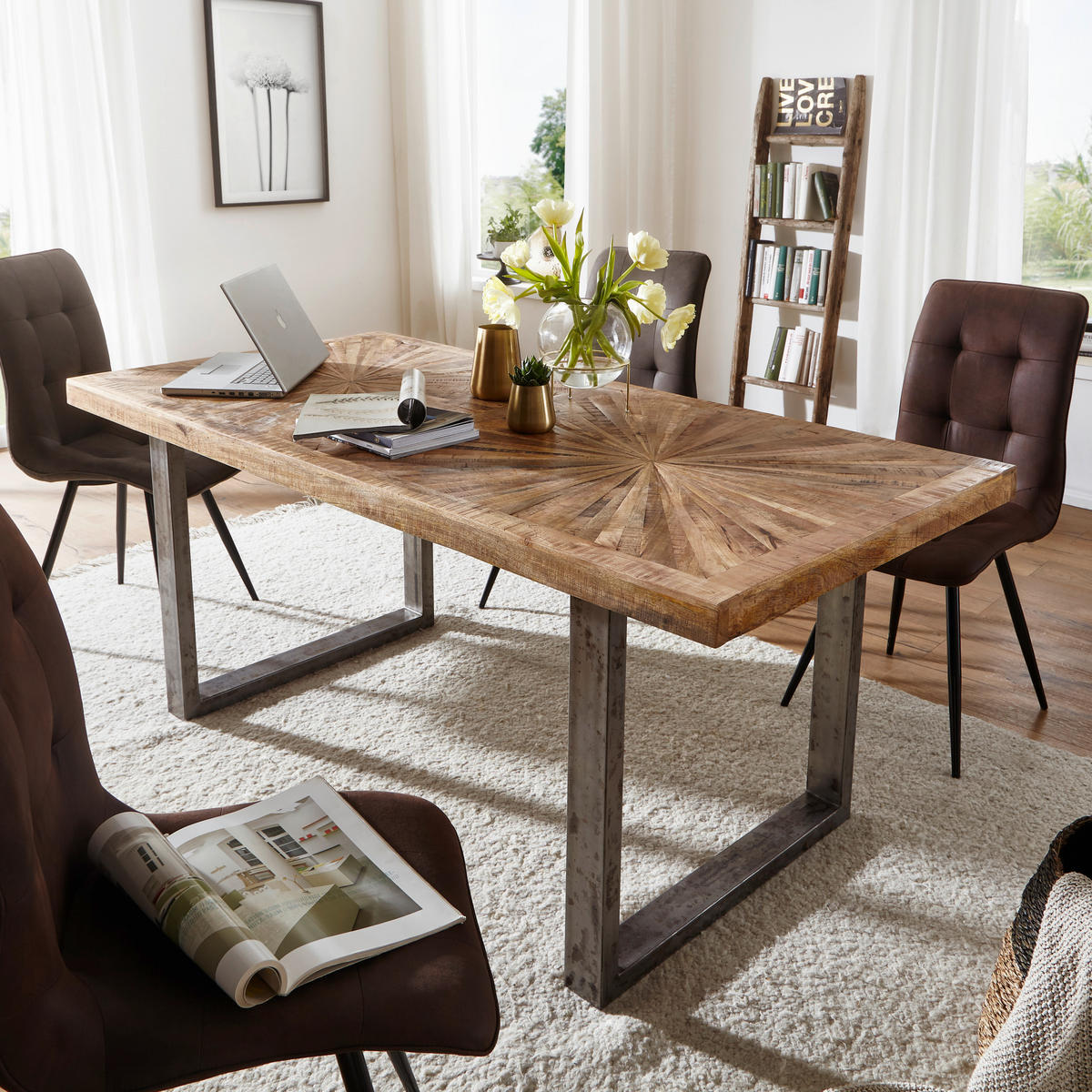 ESSTISCH Mangoholz massiv rechteckig Braun  - Silberfarben/Braun, Design, Holz/Metall (200/100/76cm) - MID.YOU