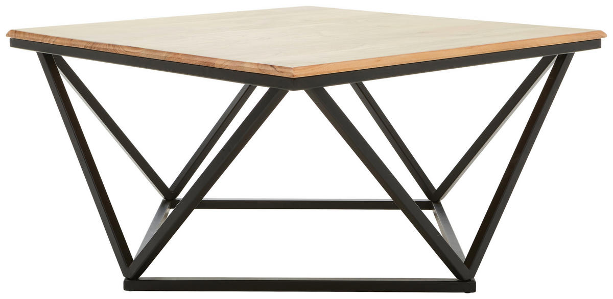 COUCHTISCH Akazie vollmassiv quadratisch Schwarz, Akaziefarben  - Schwarz/Akaziefarben, Design, Holz/Metall (80/43/80cm) - Livetastic
