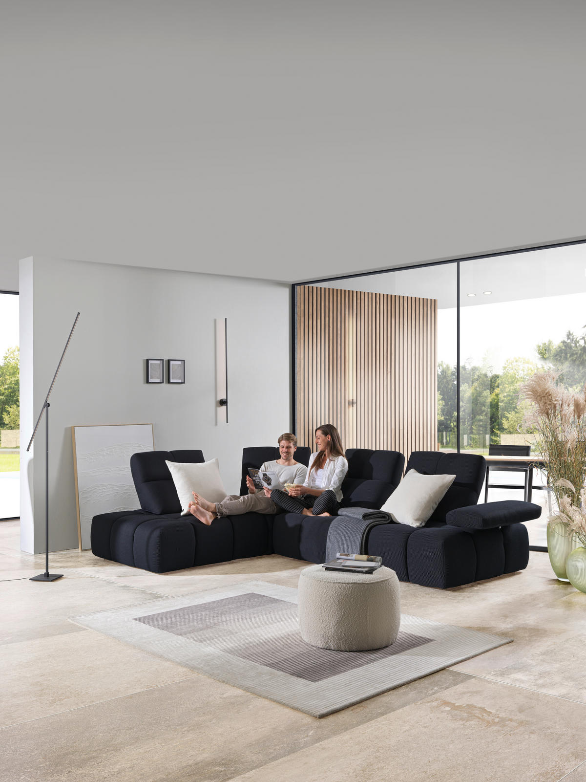 ECKSOFA in Struktur Schwarz  - Schwarz, Design, Kunststoff/Textil (233/313cm) - Emilio Belluti