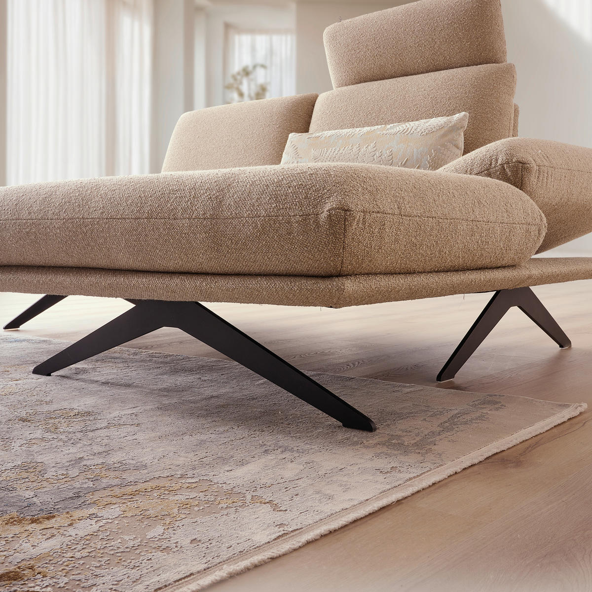 ECKSOFA in Flachgewebe Beige  - Beige/Schwarz, Design, Textil/Metall (234/155cm) - Dieter Knoll