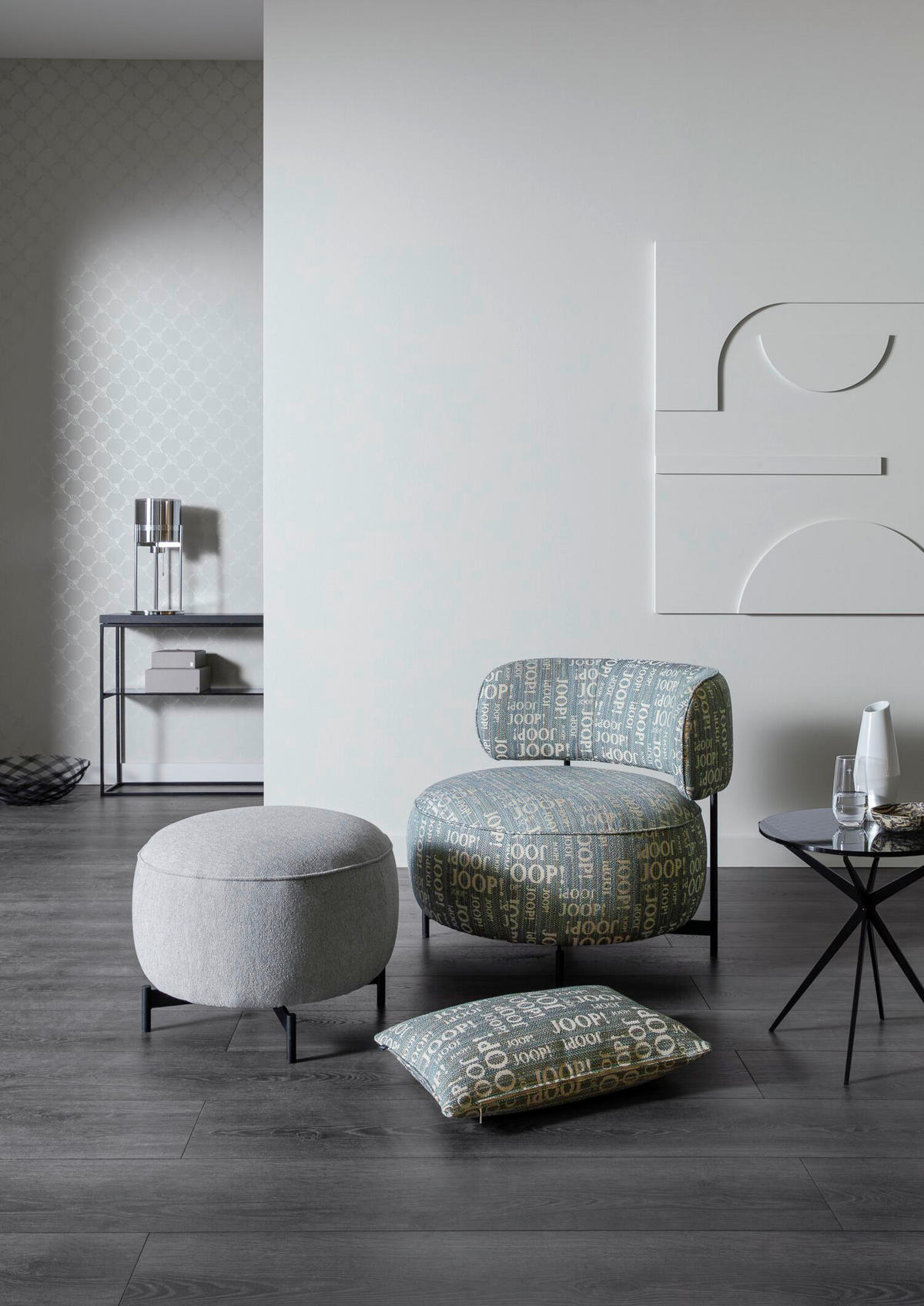 DESIGNSESSEL in Flachgewebe Blau, Grün  - Blau/Anthrazit, Design, Textil/Metall (89/76/89cm) - Joop!