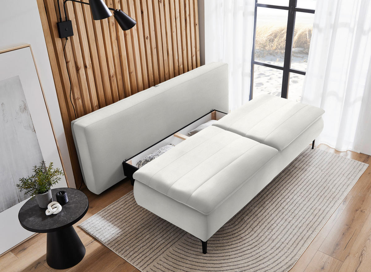 BOXSPRINGSOFA in Flachgewebe Weiss  - Weiss/Schwarz, Konventionell, Textil/Metall (204/93/100cm) - Livetastic