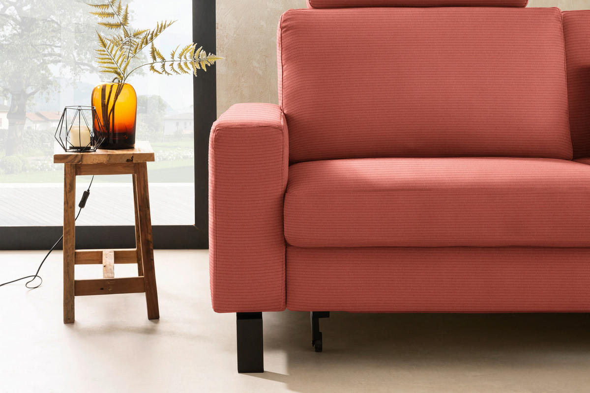 ECKSOFA Cord Koralle  - Koralle/Schwarz, Design, Textil/Metall (298/185cm) - Pure Home Lifestyle