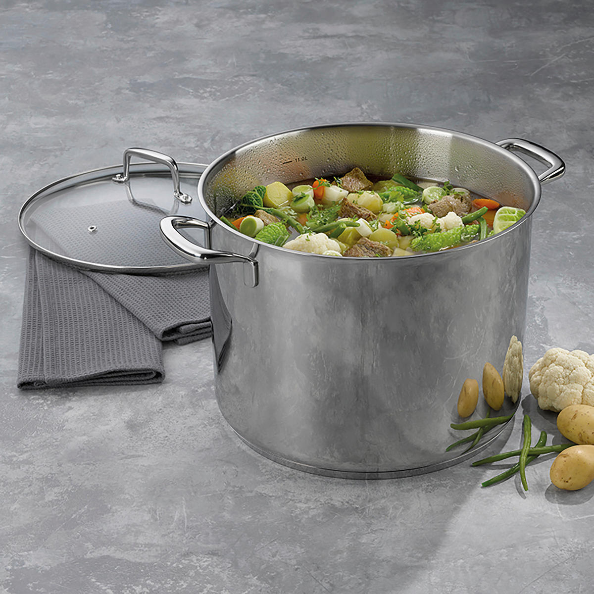 GEMÜSETOPF Flavoria 12,2 l  - Silberfarben, KONVENTIONELL, Glas/Metall (28/21.5cm) - Kela