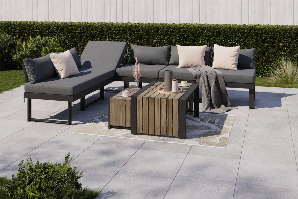 LOUNGEGARNITUR  311/246 cm  Akazie Aluminium  - Anthrazit/Grau, LIFESTYLE, Holz/Textil (311/246cm) - Ambia Garden