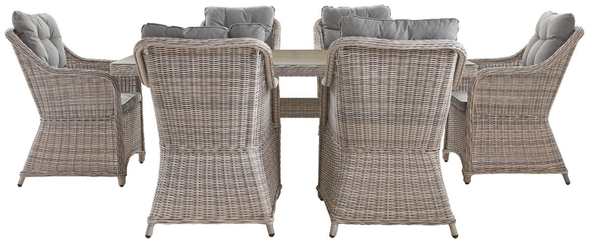 DINING-LOUNGESET Aluminium  - Dunkelgrau/Hellgrau, ROMANTIK / LANDHAUS, Glas/Kunststoff (100/200/74cm) - Ambia Garden