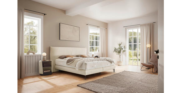 BOXSPRINGBETT 180/200 cm,  in Creme, Matratze, gepolstertes Kopfteil, H2 + H3 = mittel + fest  - Creme/Schwarz, Design, Textil/Metall (180/200cm) - Dieter Knoll