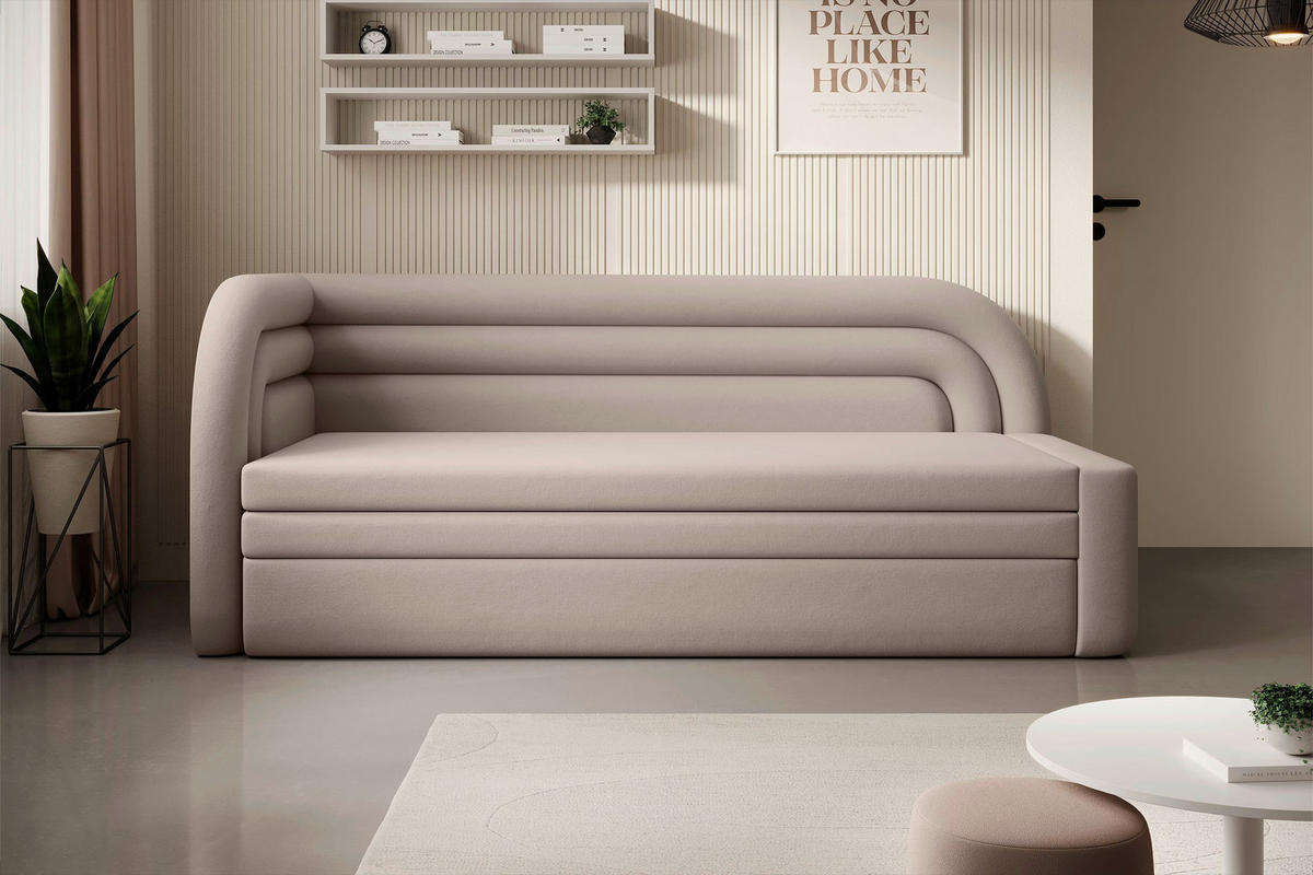 RÉCAMIERE  in Webstoff Beige  - Beige/Schwarz, Design, Kunststoff/Textil (86/80/223cm) - P & B