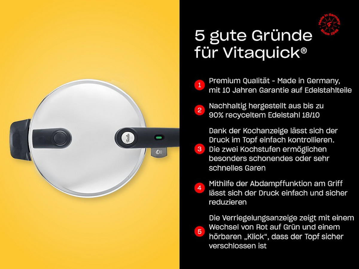 SCHNELLKOCHTOPF VITAQUICK GLOSSY® Poliert 6.0 L  - Silberfarben, Basics, Metall (6l) - Fissler