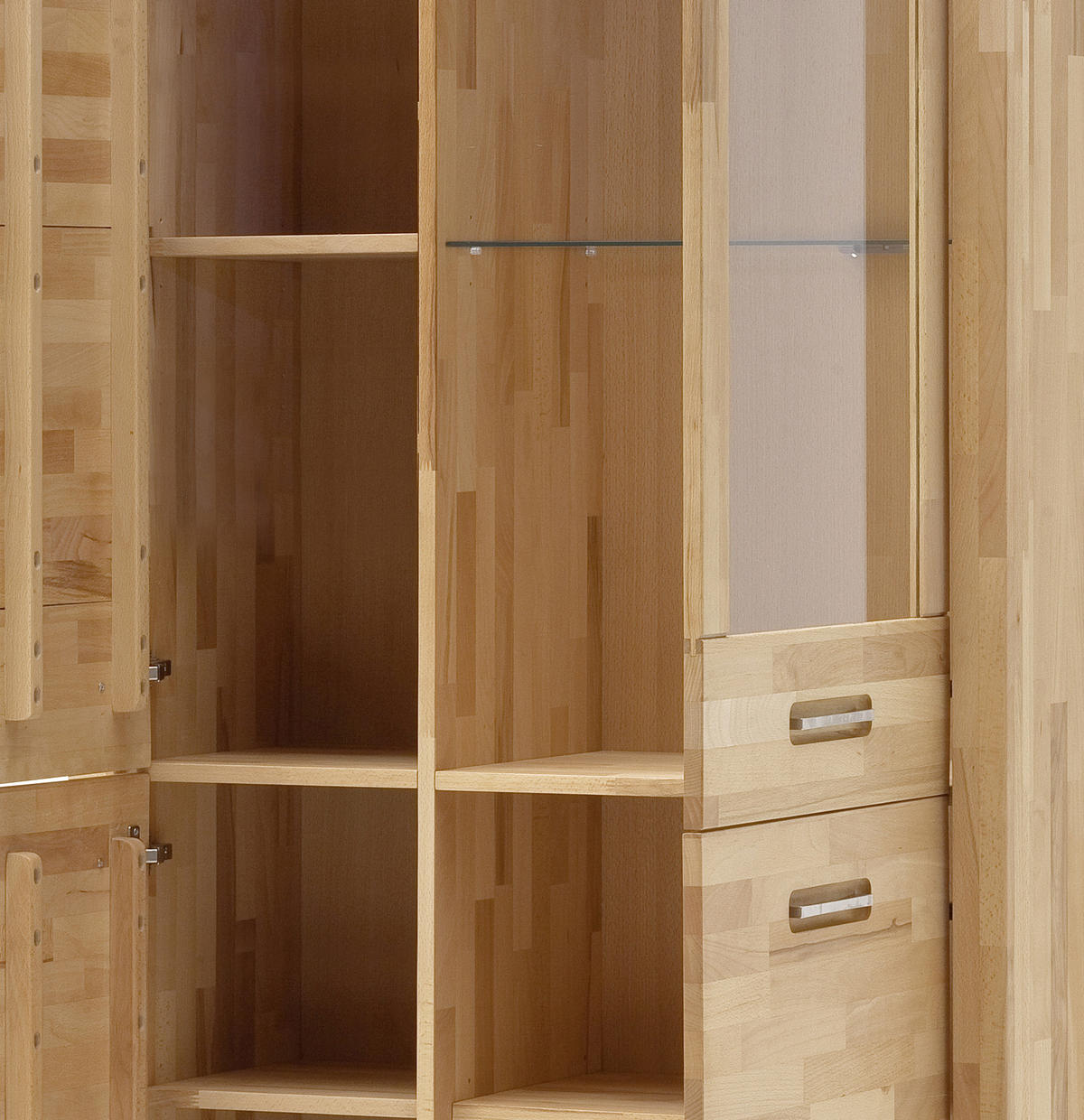 VITRINE in massiv Kernbuche Buchefarben  - Buchefarben/Alufarben, Design, Glas/Holz (98/203/40cm) - MID.YOU