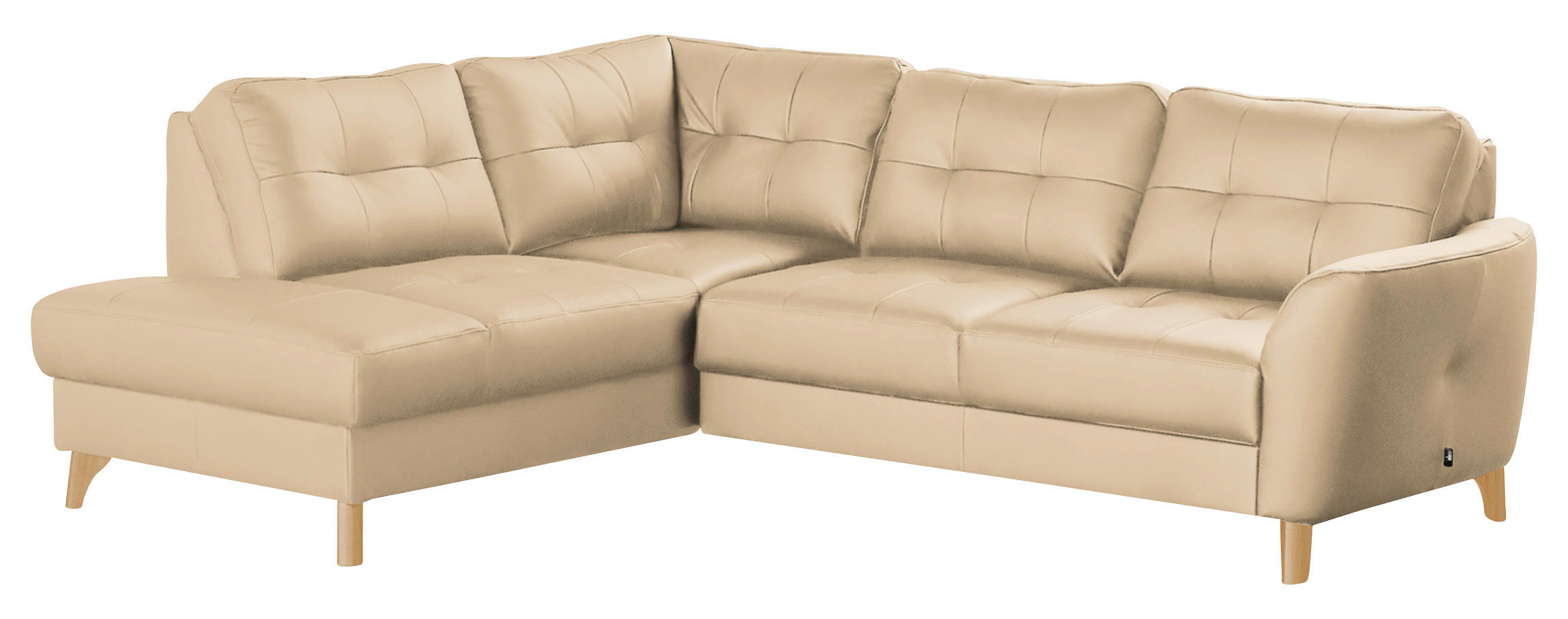 ECKSOFA in Lederlook Echtleder Beige  - Beige/Buchefarben, Design, Leder/Holz (190/236cm) - Livetastic
