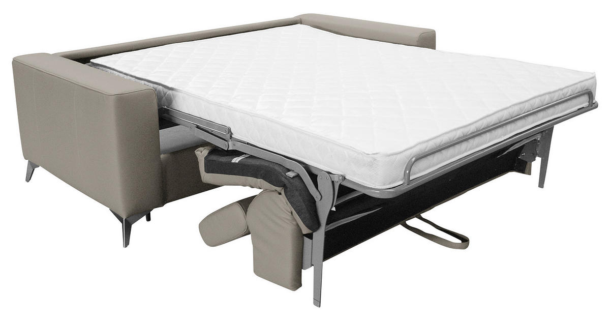 SCHLAFSOFA Hellgrau Echtleder Lederlook  - Silberfarben/Hellgrau, Design, Leder/Textil (206/95/101cm) - Livetastic