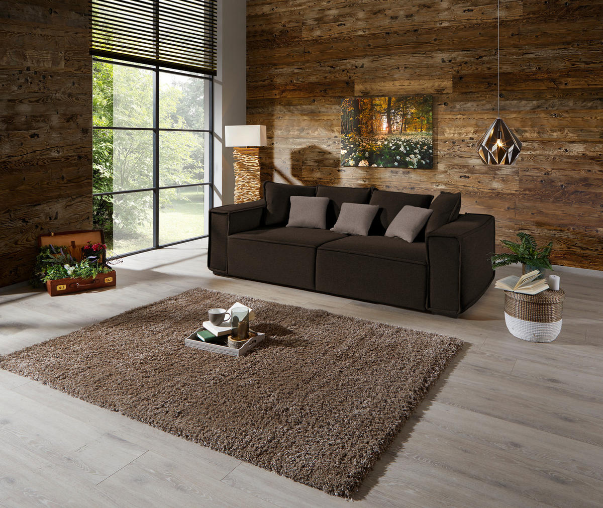 BIGSOFA in Taupe, Dunkelbraun  - Taupe/Dunkelbraun, MODERN, Holz/Textil (244/62/117cm) - Luca Bessoni