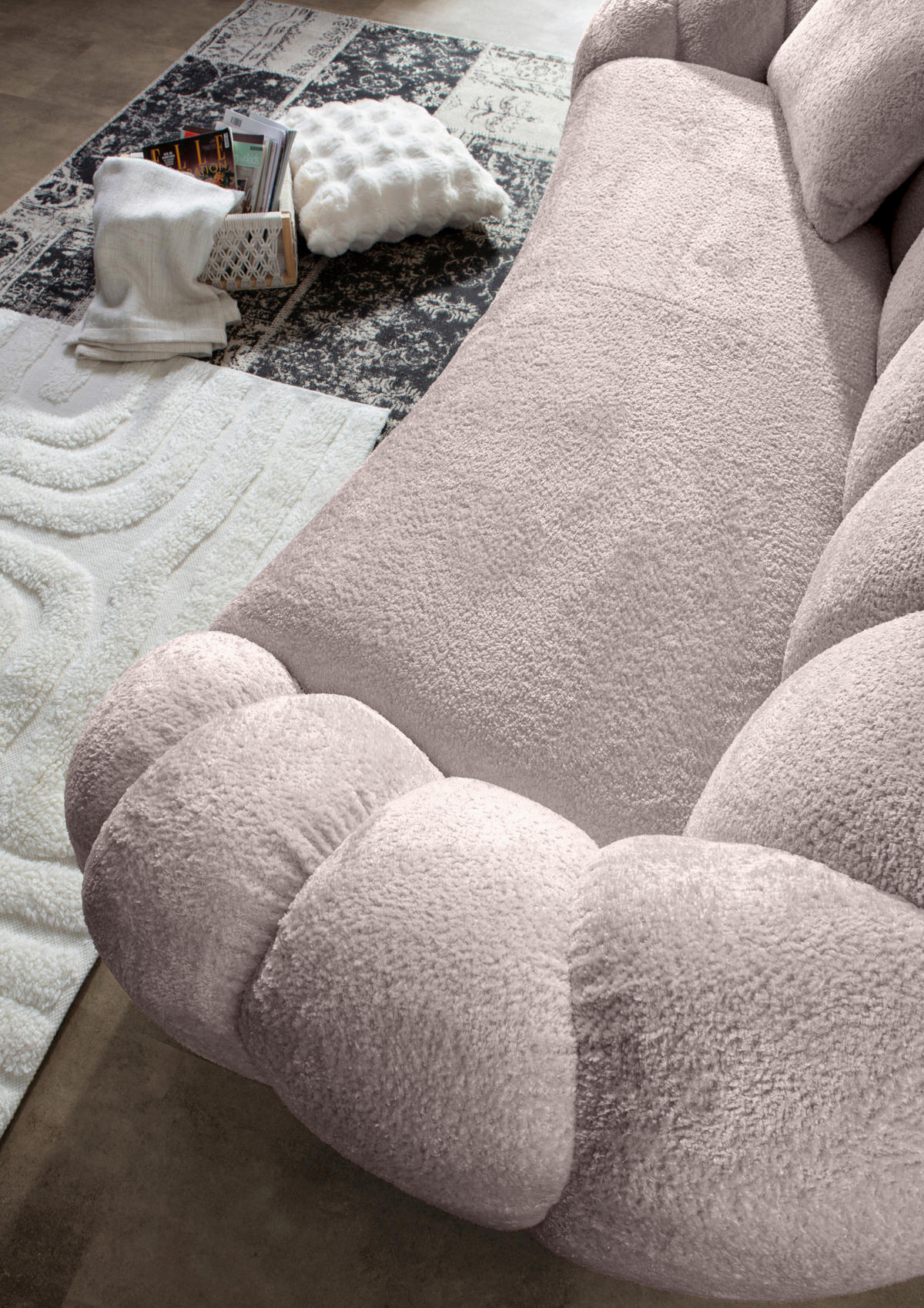 BIGSOFA in Chenille Rosa  - Schwarz/Rosa, KONVENTIONELL, Kunststoff/Textil (248/78/112cm) - Carryhome