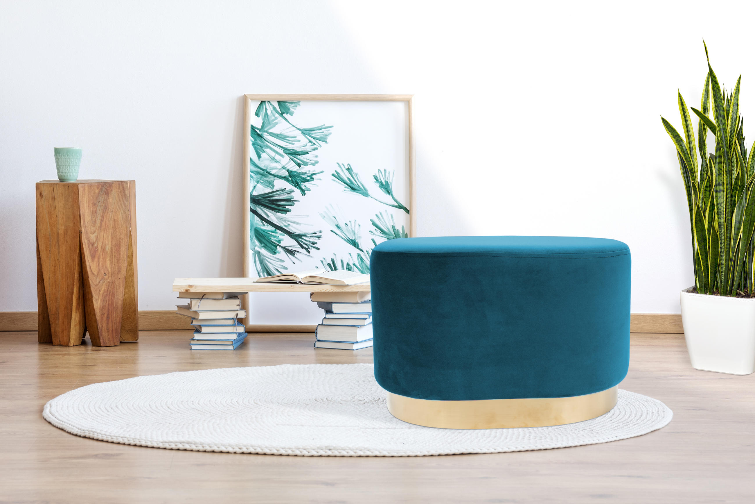 HOCKER Samt Kiefer Petrol  - Goldfarben/Petrol, Basics, Holz/Textil (35,5/43/55cm) - Kayoom