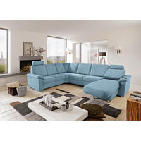 WOHNLANDSCHAFT Hellblau Flachgewebe  - Chromfarben/Hellblau, KONVENTIONELL, Textil/Metall (240/336/163cm) - Beldomo System