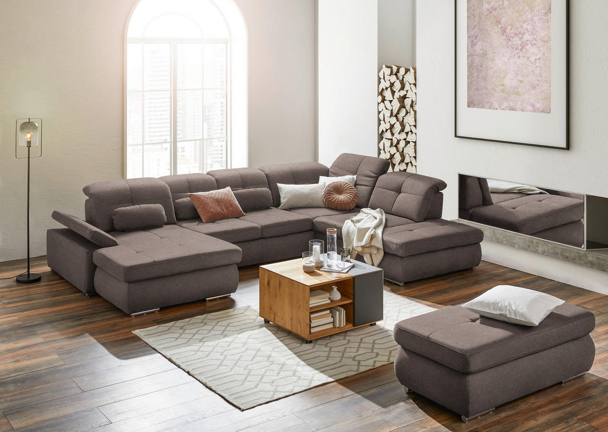 WOHNLANDSCHAFT  in Mikrofaser Graubraun  - Chromfarben/Graubraun, Design, Textil (195/371/260cm) - Beldomo Style