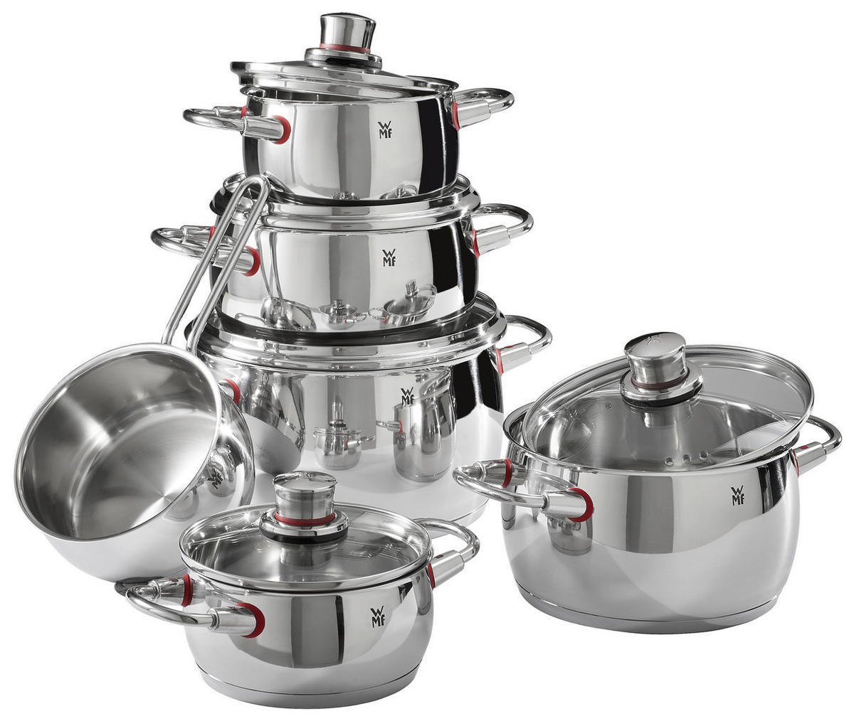KOCHTOPFSET Quality One 6-teilig  - Silberfarben, Basics, Glas/Metall (53,2/31/28,5cm) - WMF