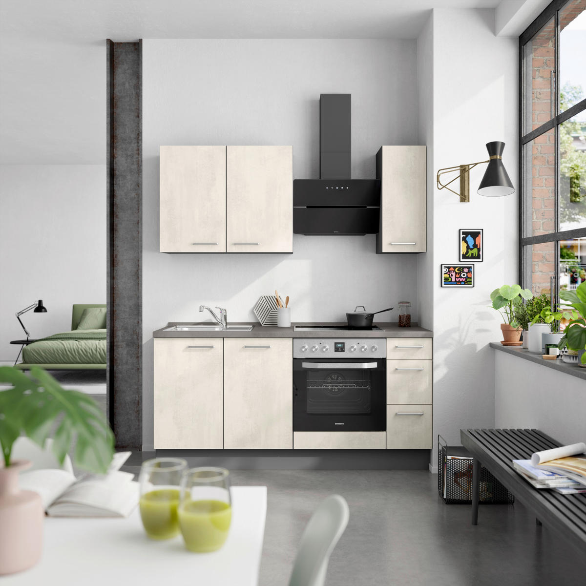 KÜCHENLEERBLOCK 180 cm   in Weiß, Schieferfarben  - Schieferfarben/Edelstahlfarben, MODERN, Holzwerkstoff/Metall (180cm) - Nobilia