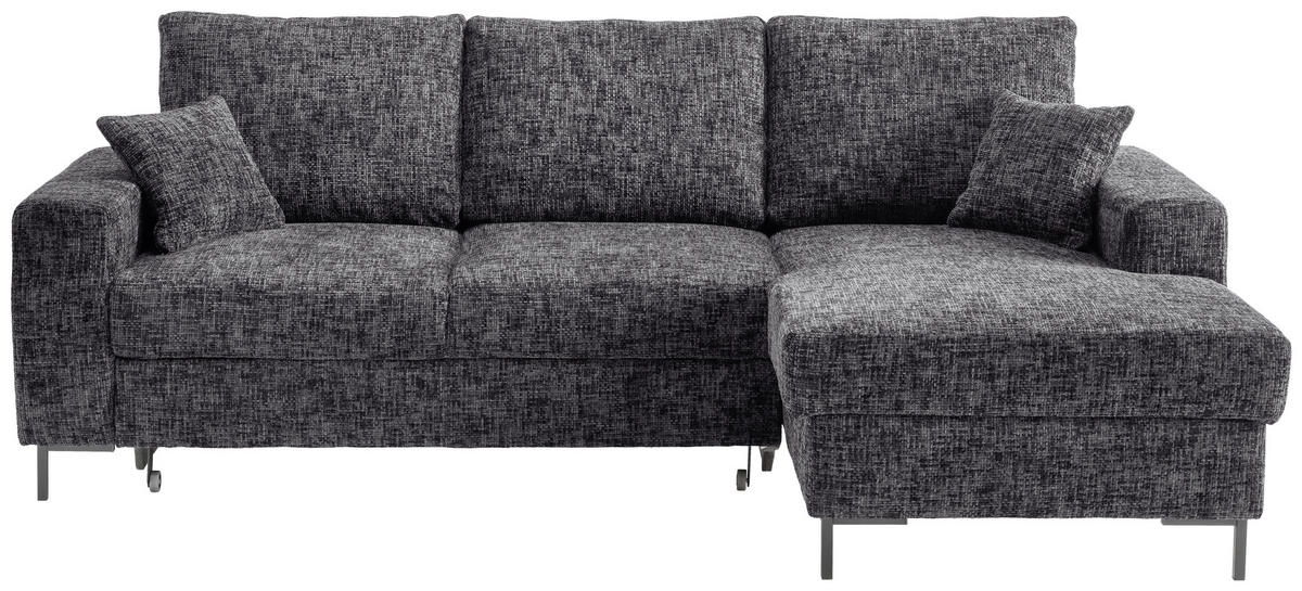 ECKSCHLAFSOFA  mit Rücken echt Struktur Schwarz  - Schwarz, KONVENTIONELL, Textil/Metall (237/143cm) - Livetastic