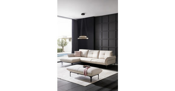 ECKSOFA Creme Echtleder  - Creme/Schwarz, Design, Leder/Metall (182/325cm) - Valnatura