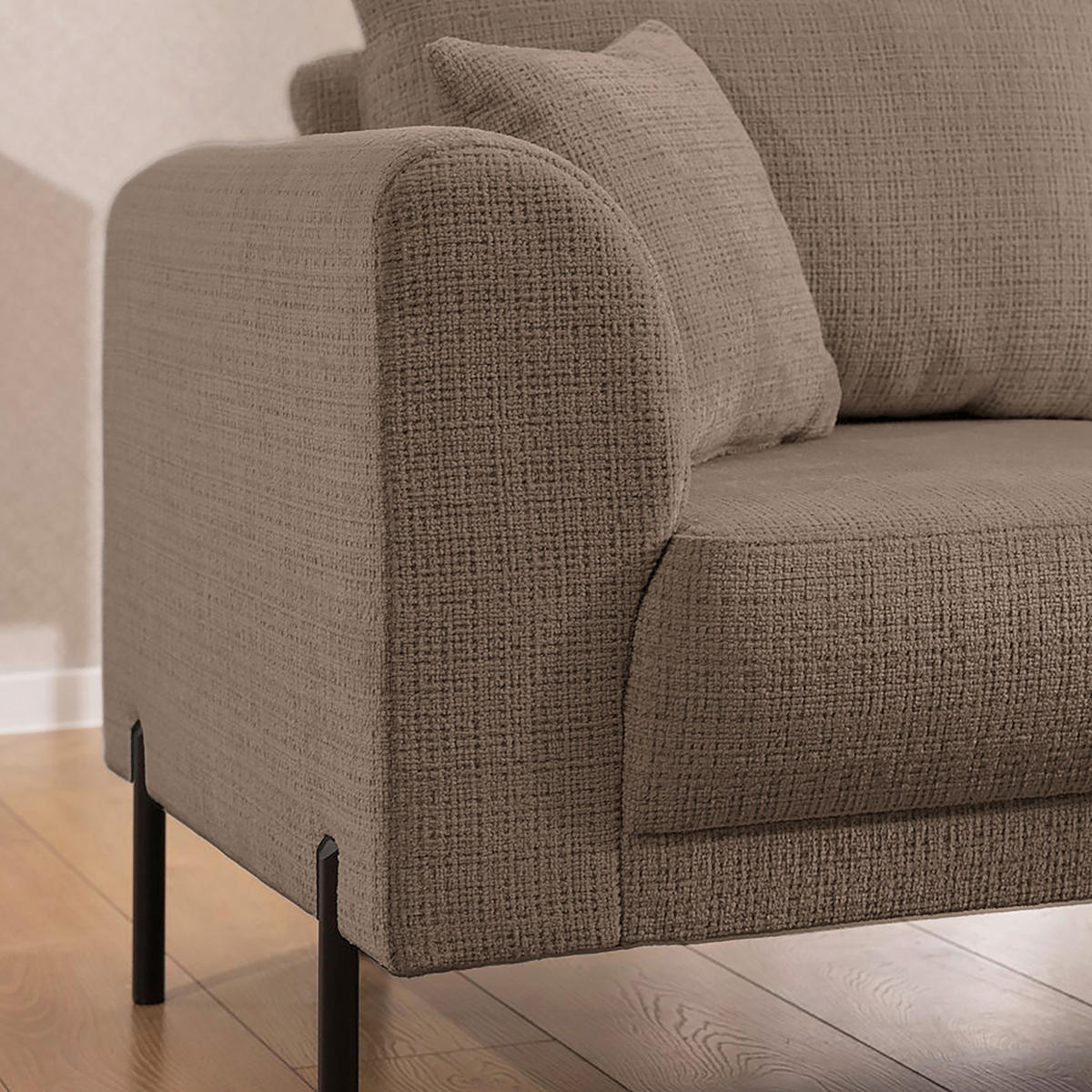 ECKSOFA Mauris in Chenille Taupe Rückenkissen  233/200 cm  - Taupe/Schwarz, Design, Kunststoff/Textil (233/200cm) - Livetastic