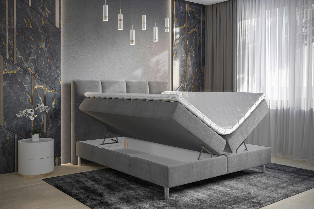 BOXBETT 180/200 cm  in Graphitfarben  - Chromfarben/Graphitfarben, Modern, Holz/Holzwerkstoff (180/200cm) - Esposa