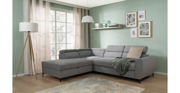 ECKSOFA Grau Velours Bettkasten, Schlaffunktion, Rücken echt, Kopfteilverstellung, Liegefläche im Originalstoff  - Schwarz/Grau, KONVENTIONELL, Textil/Metall (217/255cm) - Carryhome